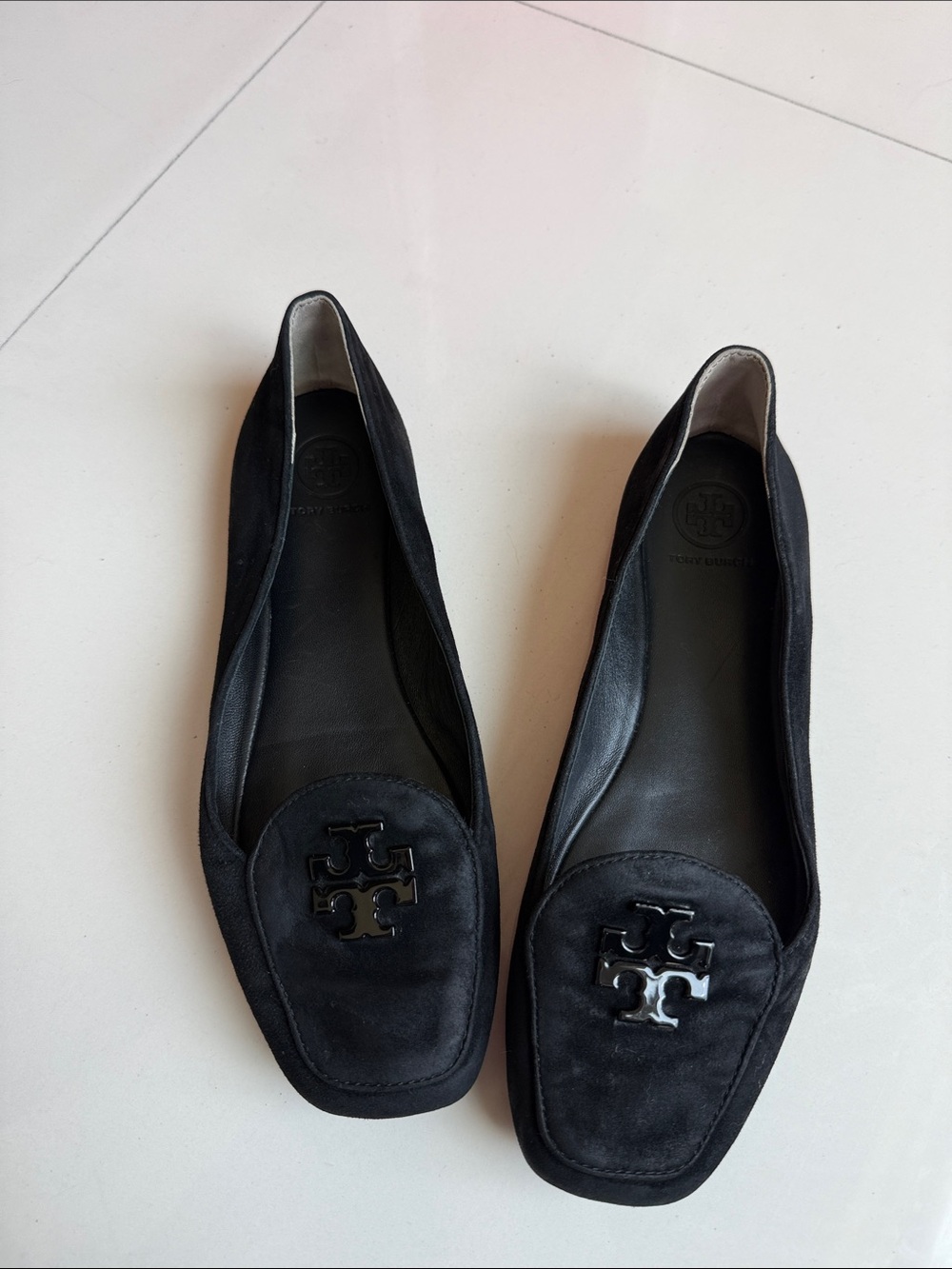 Tory Burch Black Suede Logo Loafers
